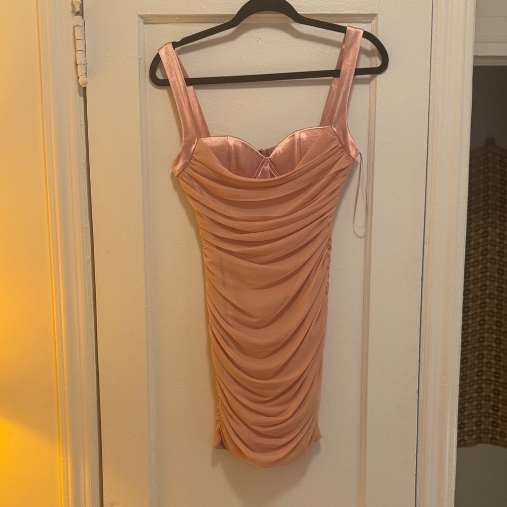 More to Come Camille Drape Mesh Dress in Baby Pink